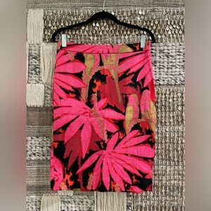 NWT J Crew tropical bird parrot print pink & black cotton pencil skirt sz 2